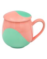 Kubek z zaparzaczem i pokrywką zielono-różowy