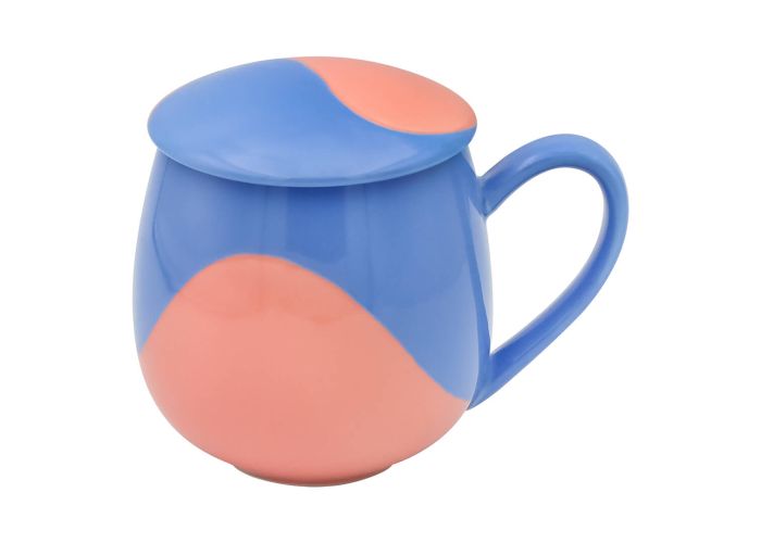 Kubek z zaparzaczem i pokrywką niebiesko-różowy