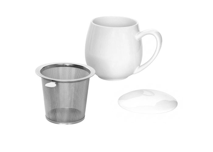 Kubek z zaparzaczem i pokrywką biały