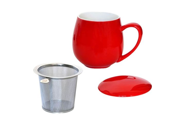 Kubek z zaparzaczem i pokrywką czerwony