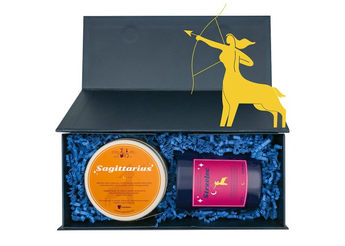 Zestaw zodiakalny STRZELEC. Świeca i herbata 