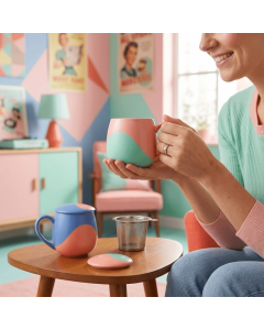 Kubek z zaparzaczem i pokrywką niebiesko-różowy