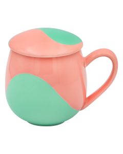 Kubek z zaparzaczem i pokrywką zielono-r&oacute;żowy